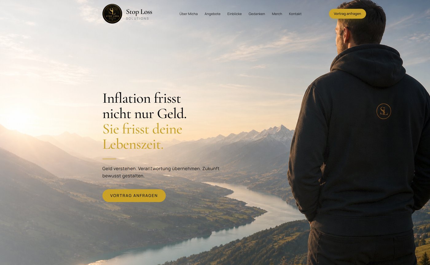 Gestaltete Website von Stop Loss Solutions mit Hero-Foto und Headline
